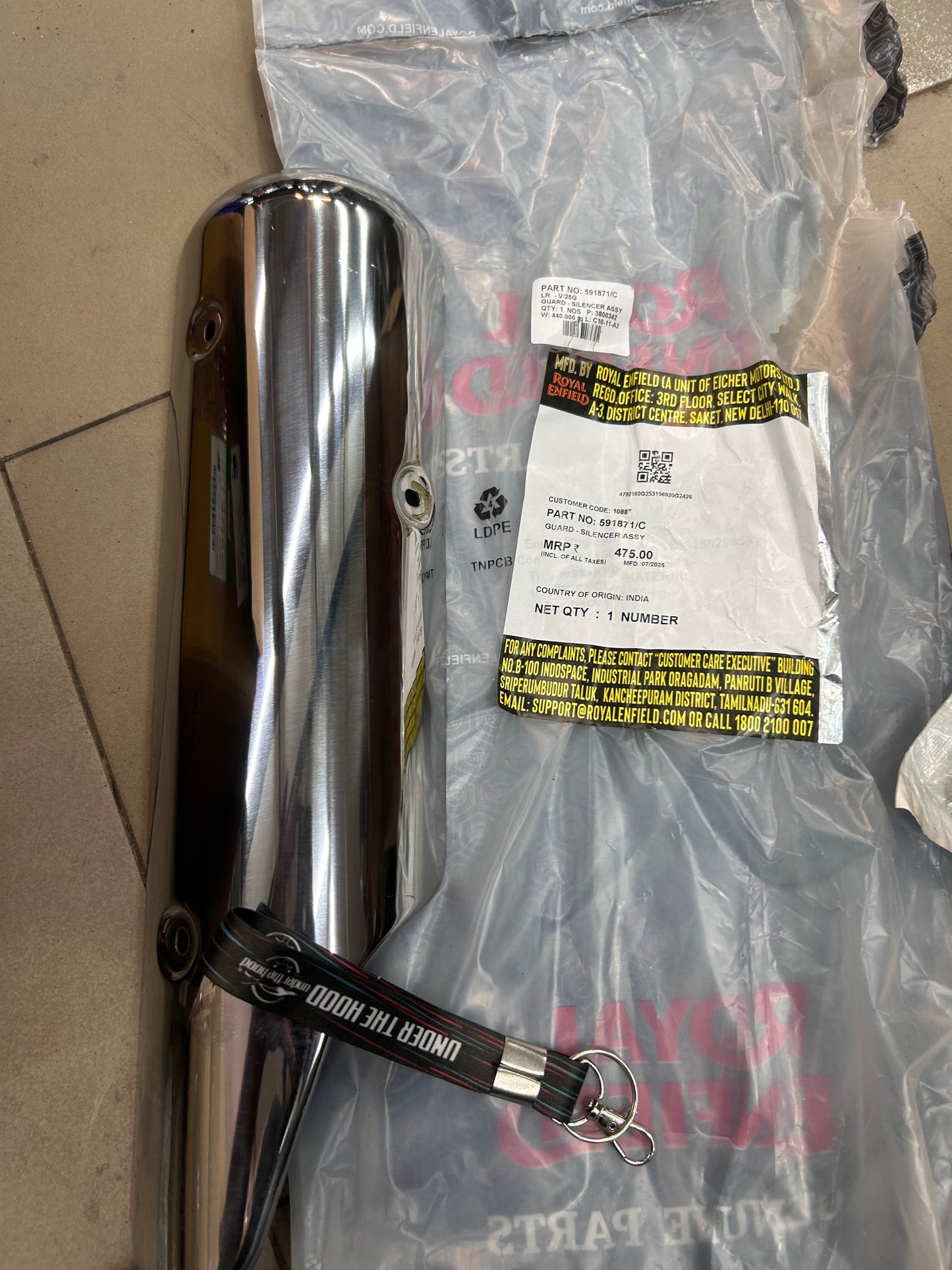 Royal Enfield Silencer Guard Assembly (591871/C) – Classic 350/500 & Bullet 350/500 – OEM Chrome Cover for BS3 & BS4 UCE Models