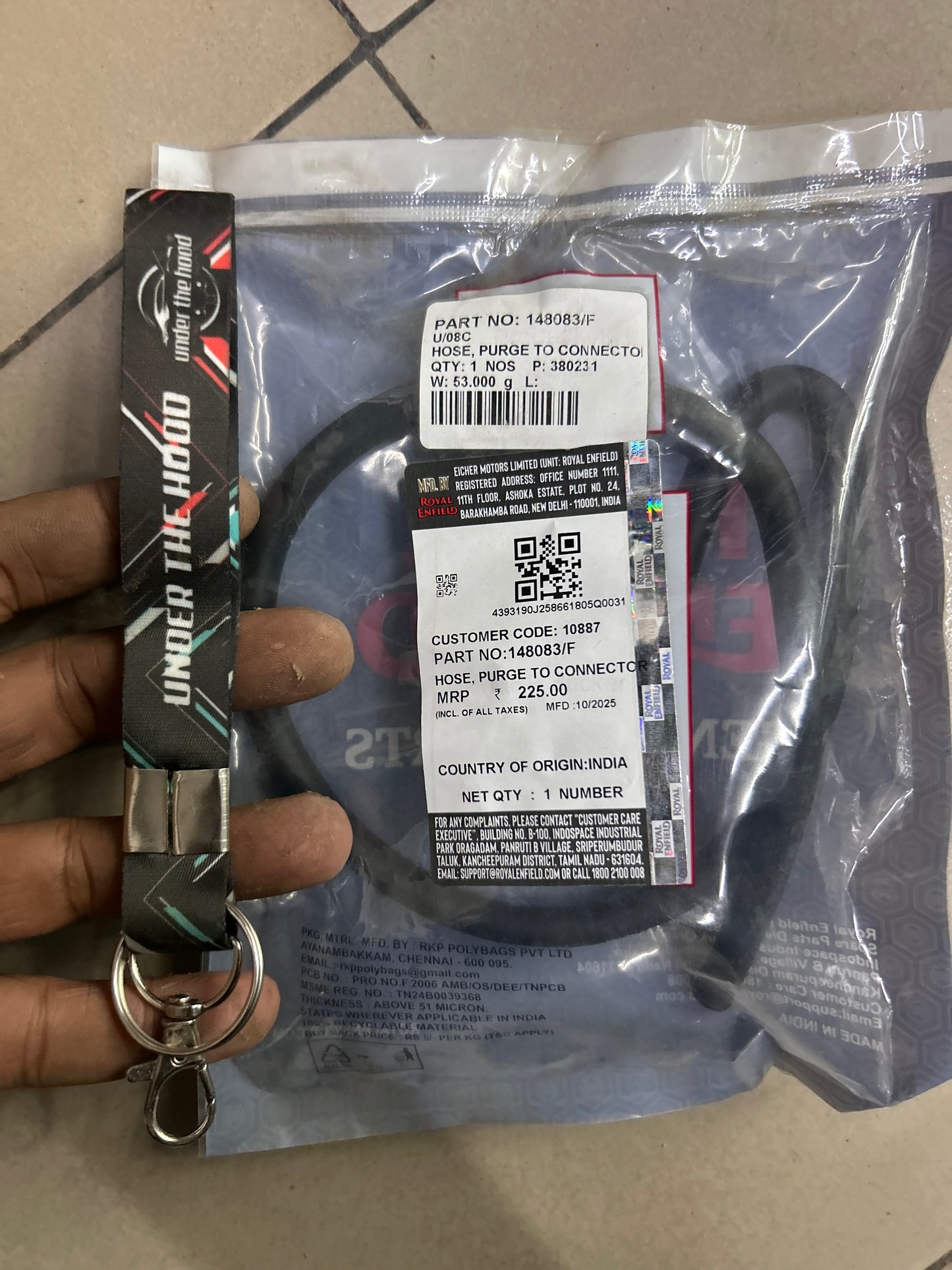 148083/F – Hose, Purge to Connector (EVAP Line) for Royal Enfield Interceptor 650 & Continental GT 650 – Euro 4 / Export – Genuine OEM