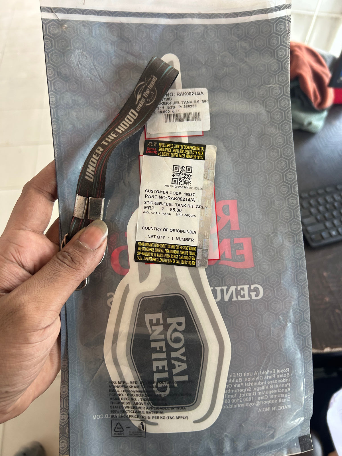 Royal Enfield Bullet 350 / Bullet X Genuine RH Grey Fuel Tank Sticker | RAK00214/A