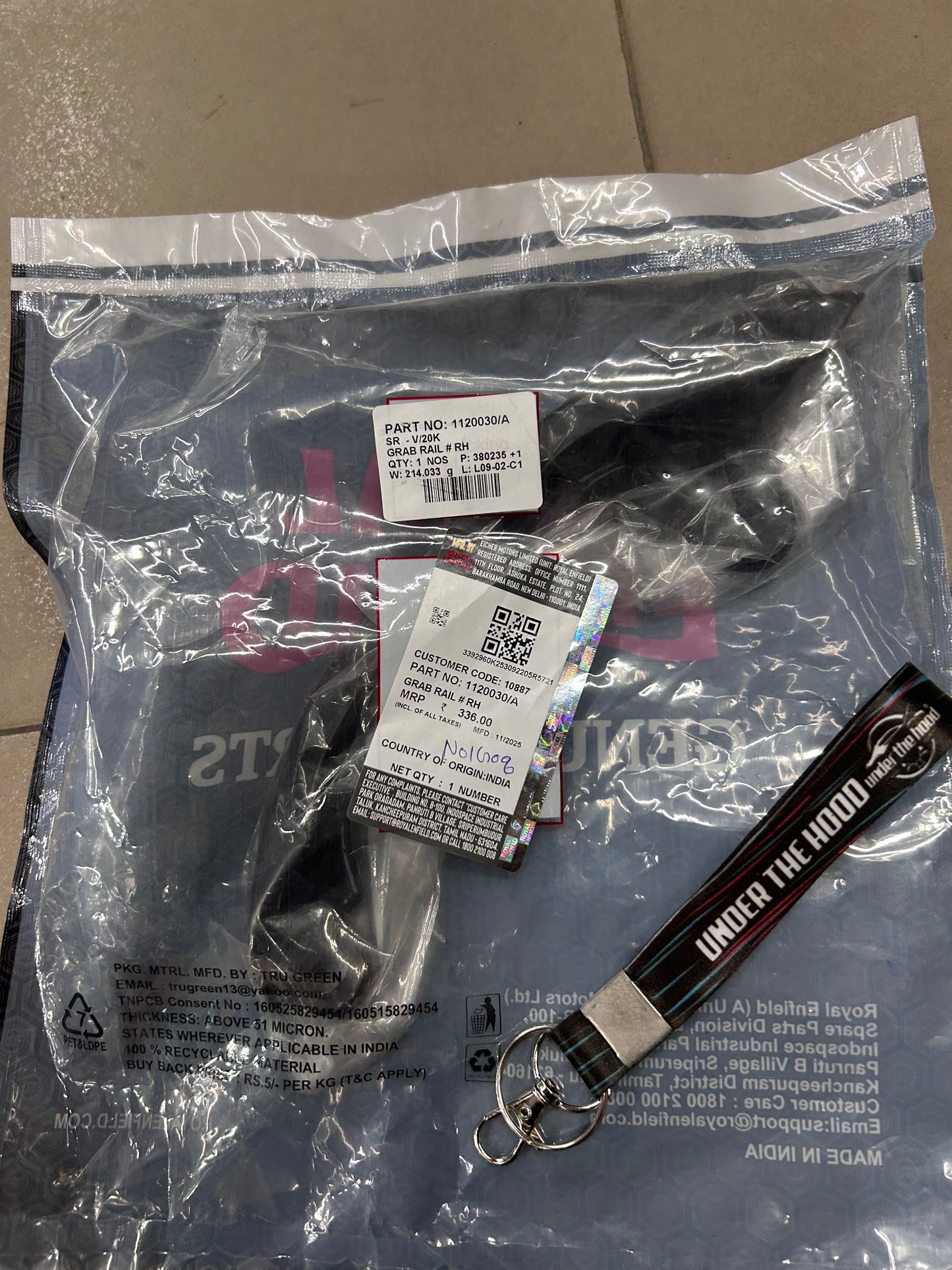 1120030/A – Grab Rail RH (Right-Hand Pillion/Support Handle) for Thunderbird 350X (BS4), Thunderbird 500X (BS4) & Thunderbird 350/500 ABS “NTB” – Genuine Royal Enfield