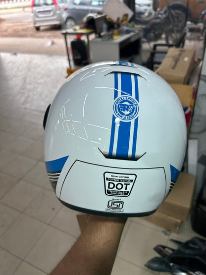 Royal Enfield Copter Helmet SBH-65 – White & Blue | LTR Edition | DOT & ISI Certified