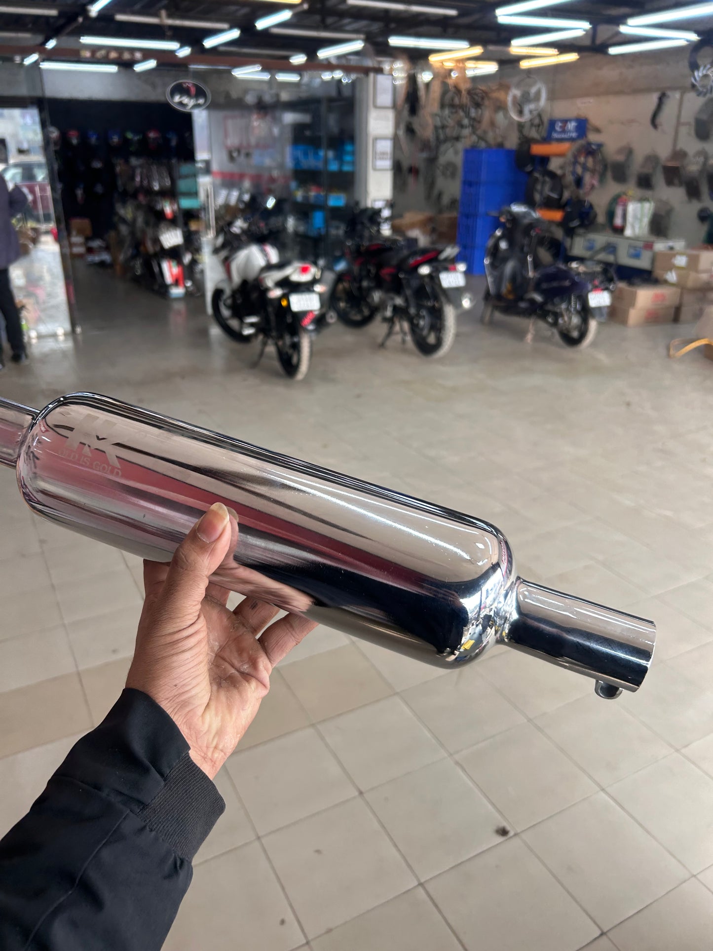 HK Mini/Chota Punjab Short Bottle Silencer (Small Mouth, Chrome) for Royal Enfield Classic 350 Reborn (J-Series) & New Bullet 350 2023+ (Battalion Black) – HK