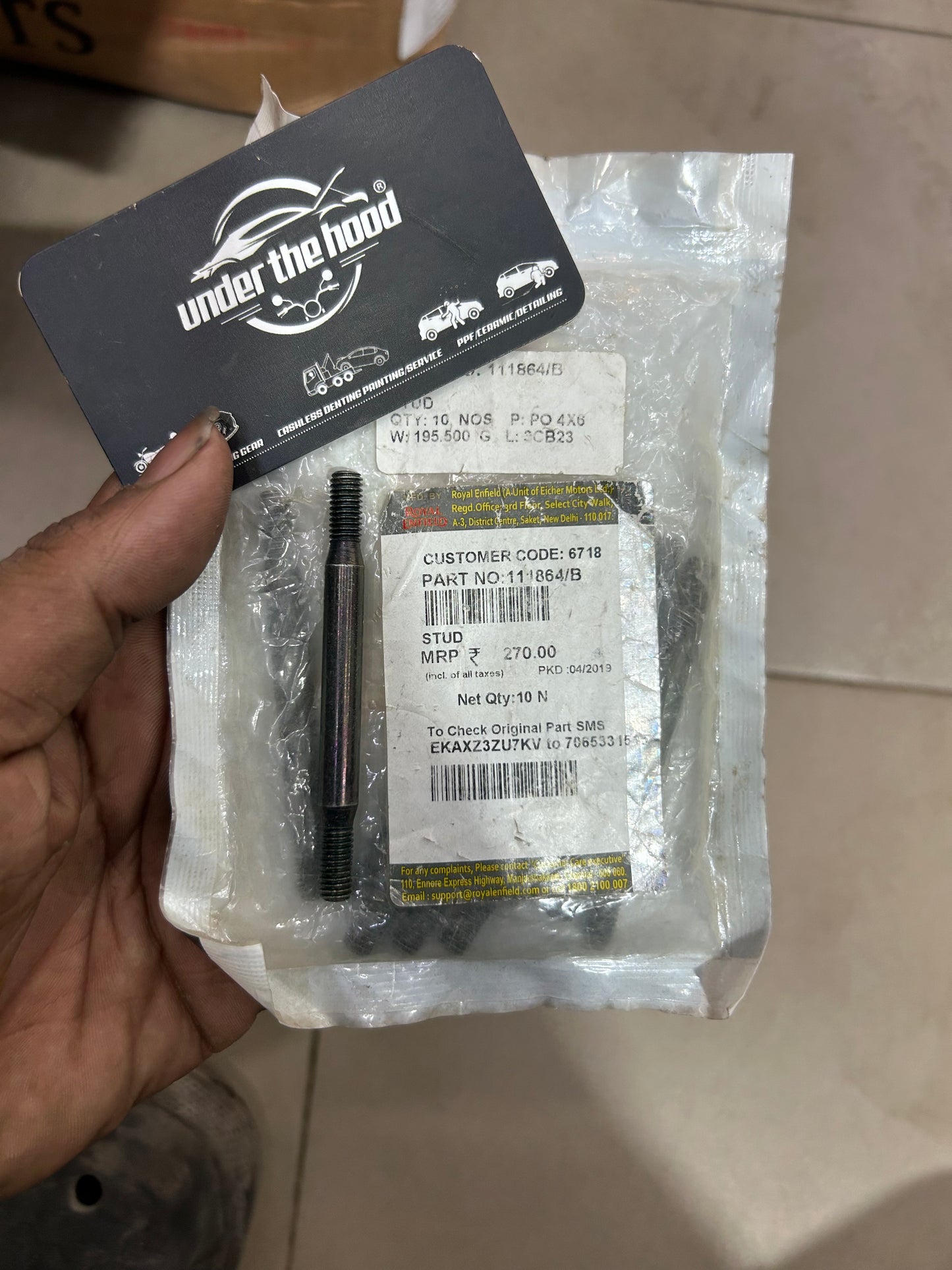 Crankcase Dowel Stud (M6×75, Bottom Joint) for Royal Enfield Bullet/Electra/Lightning | 111864/B | Genuine OEM
