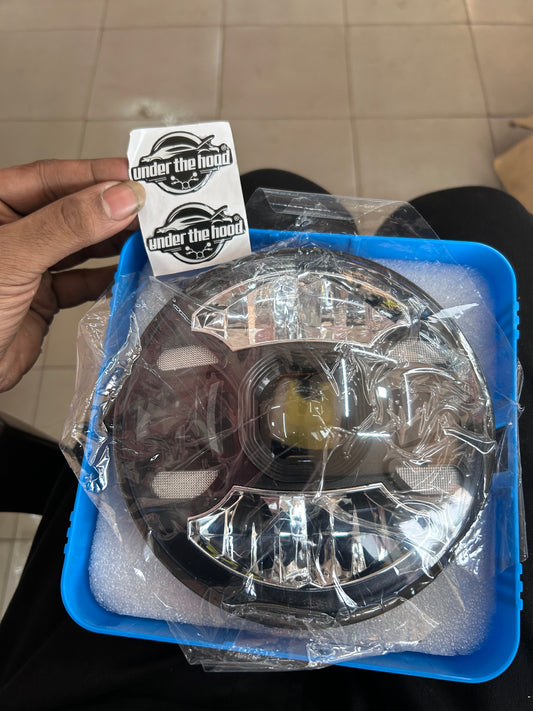 LIU HJG 7 Inch Round LED Headlight with Amber/White DRL + Turn Indicator – Royal Enfield / Himalayan / Classic / Bullet & Thar – 12V–80V – H4 Plug
