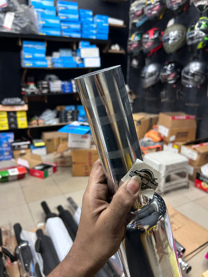 HK Mini/Short Punjab Silencer (Big Mouth, Chrome) for Royal Enfield Classic 350 Reborn (J-Series) & New Bullet 350 2023+ (Battalion Black) – HK