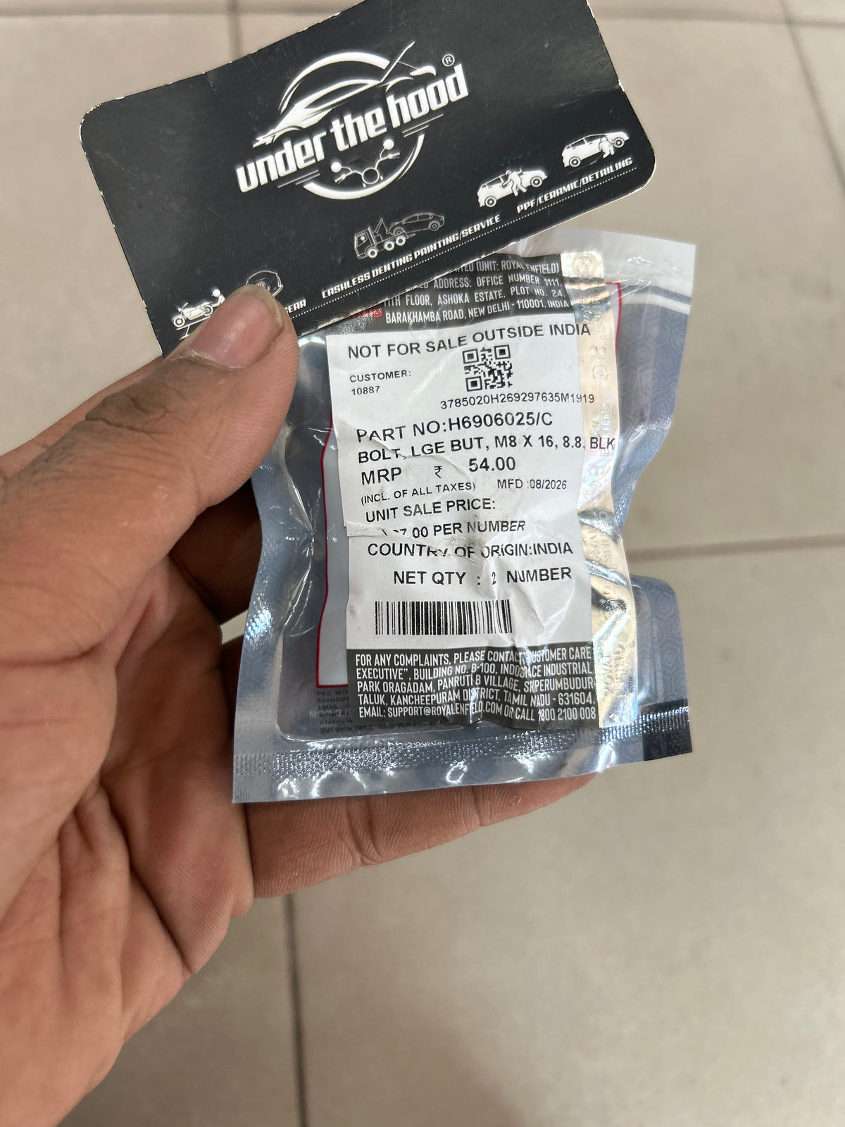 Royal Enfield Super Meteor 650 Foot Control Bolt M8 x 16 Black H6906025/C