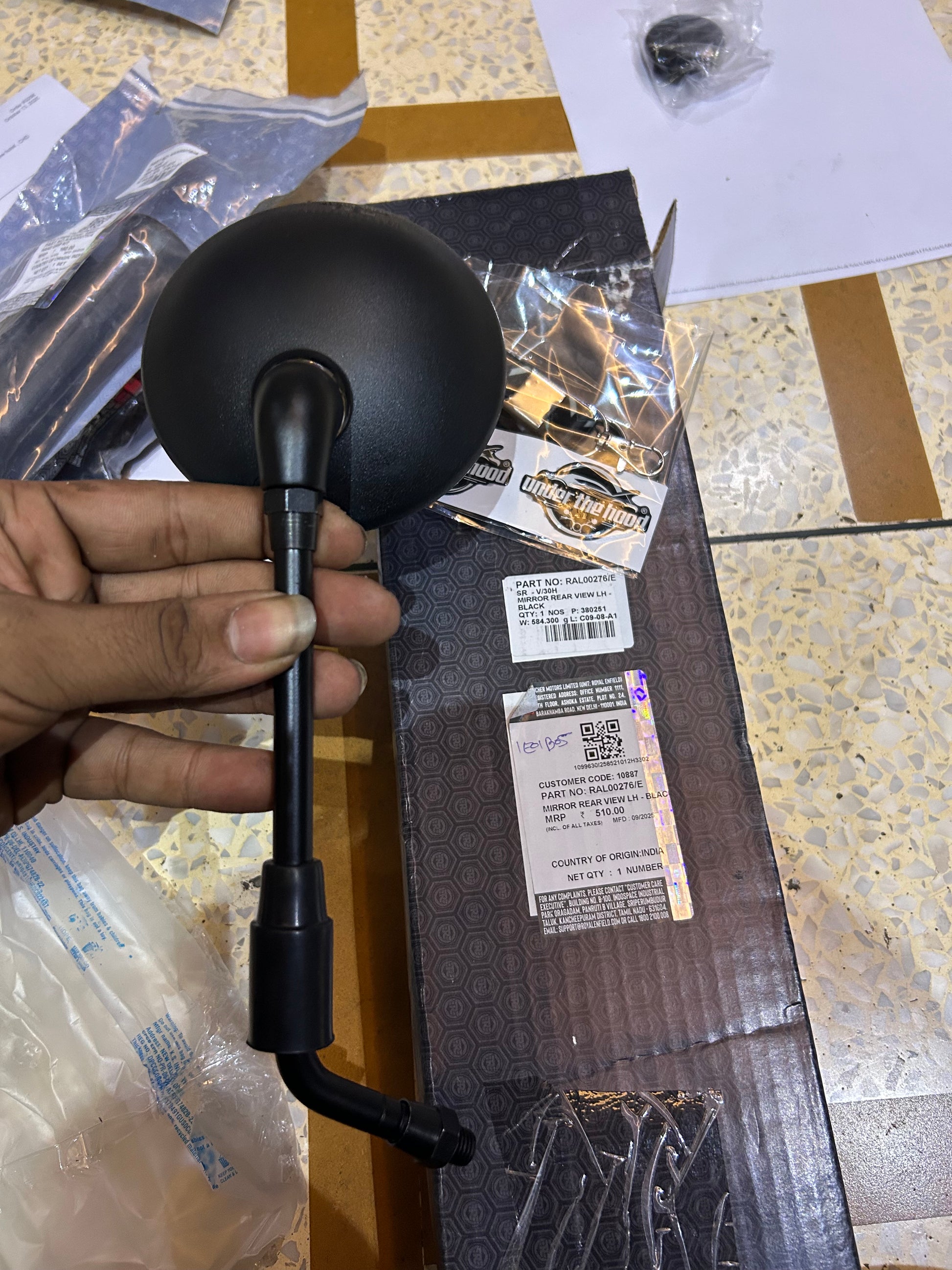 Royal Enfield RAL00276/E – Black Left-Hand Rear-View Mirror (LH) for Hunter  350 Meteor 350 (OEM)