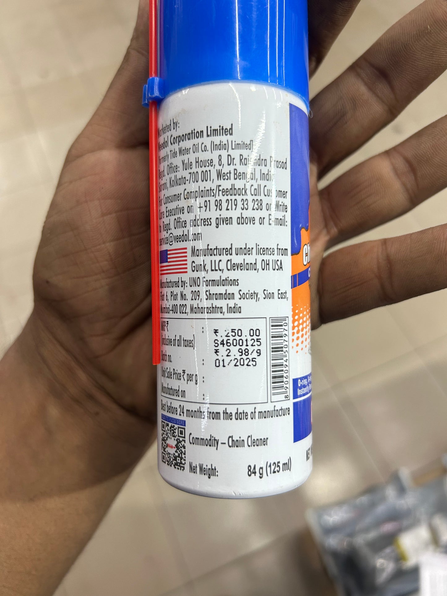 GUNK Chain Cleaner (Chlorine-Free, 125ml) by Veedol – High-Performance Chain Degreaser for Motorcycles & Bicycles – Safe on O-ring, X-ring, Z-ring