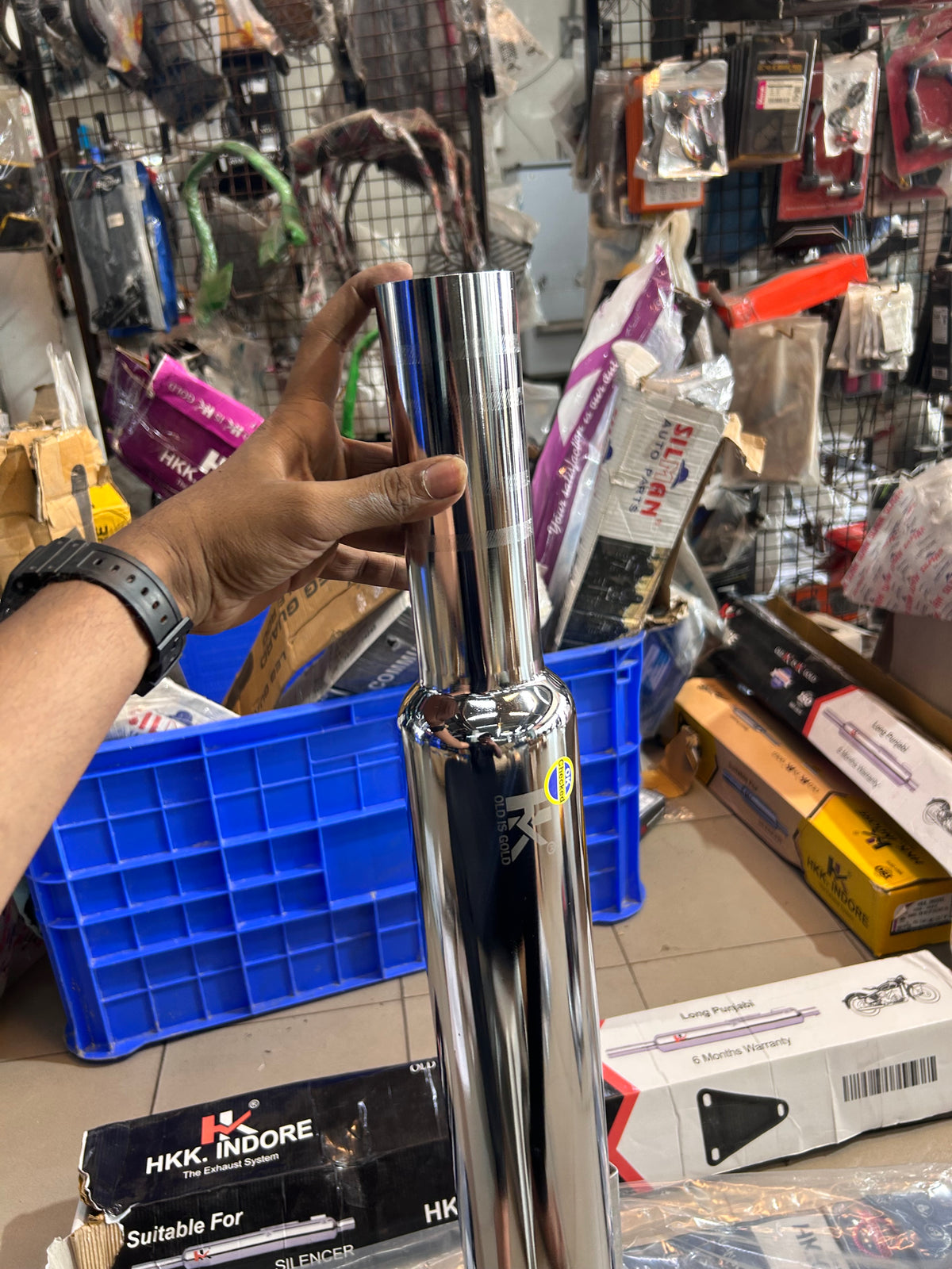 HKK Indore HK17A Long Punjab 63mm Big Mouth Chrome Silencer – Royal Enfield UCE Classic/Bullet/Electra