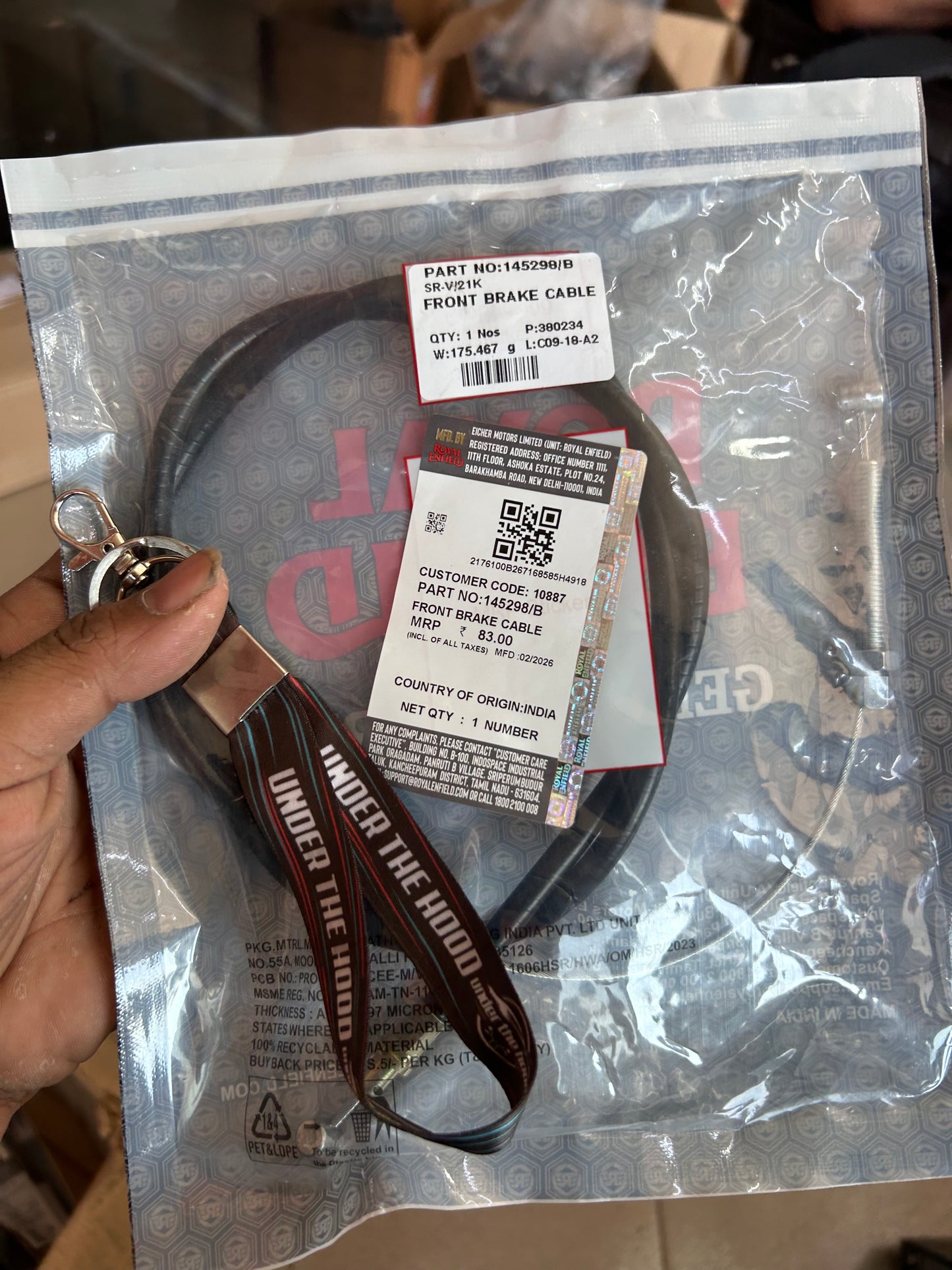 Royal Enfield 145298/B Front Brake Cable – OEM for Bullet 350 UCE Front Drum Brake Only