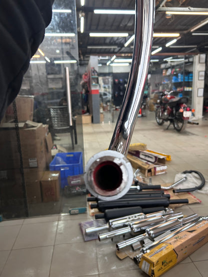 Silmen (Silman) Bullet 350 “Battalion” C-Bend Pipe – Dual/Double O2 Sensor – Chrome (LPA21) | Free-Flow Exhaust Header