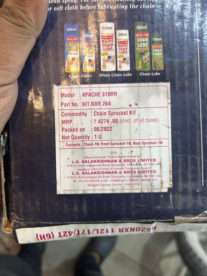 Rolon NXR 264 Chain & Sprocket Kit for TVS Apache RR 310 (R520 X-Ring, 112-Link, 17T/42T)