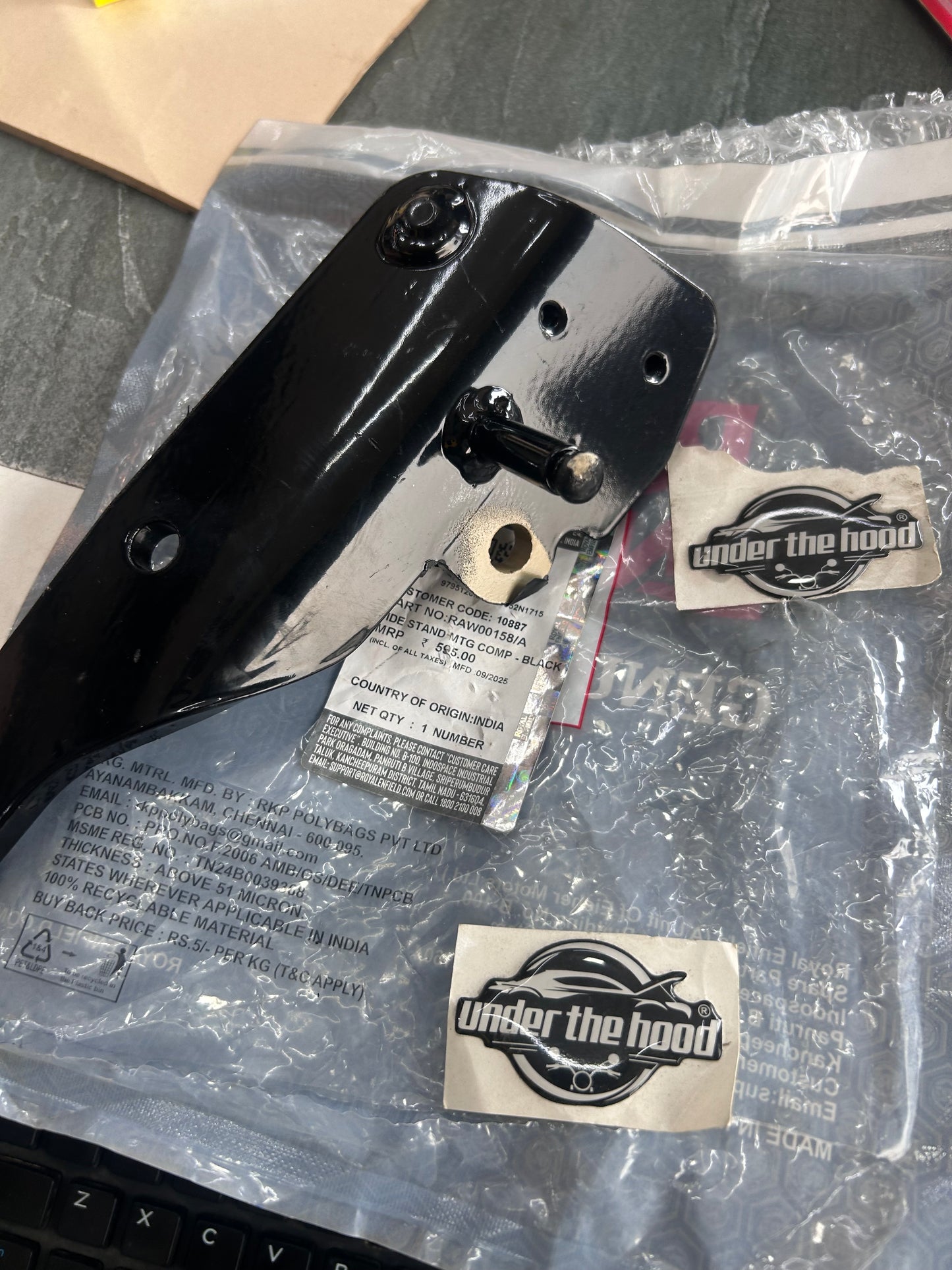 Royal Enfield RAW00158/A – Side Stand Mounting Complete (Black) | Genuine Bracket Assembly for Bullet 350 UCE