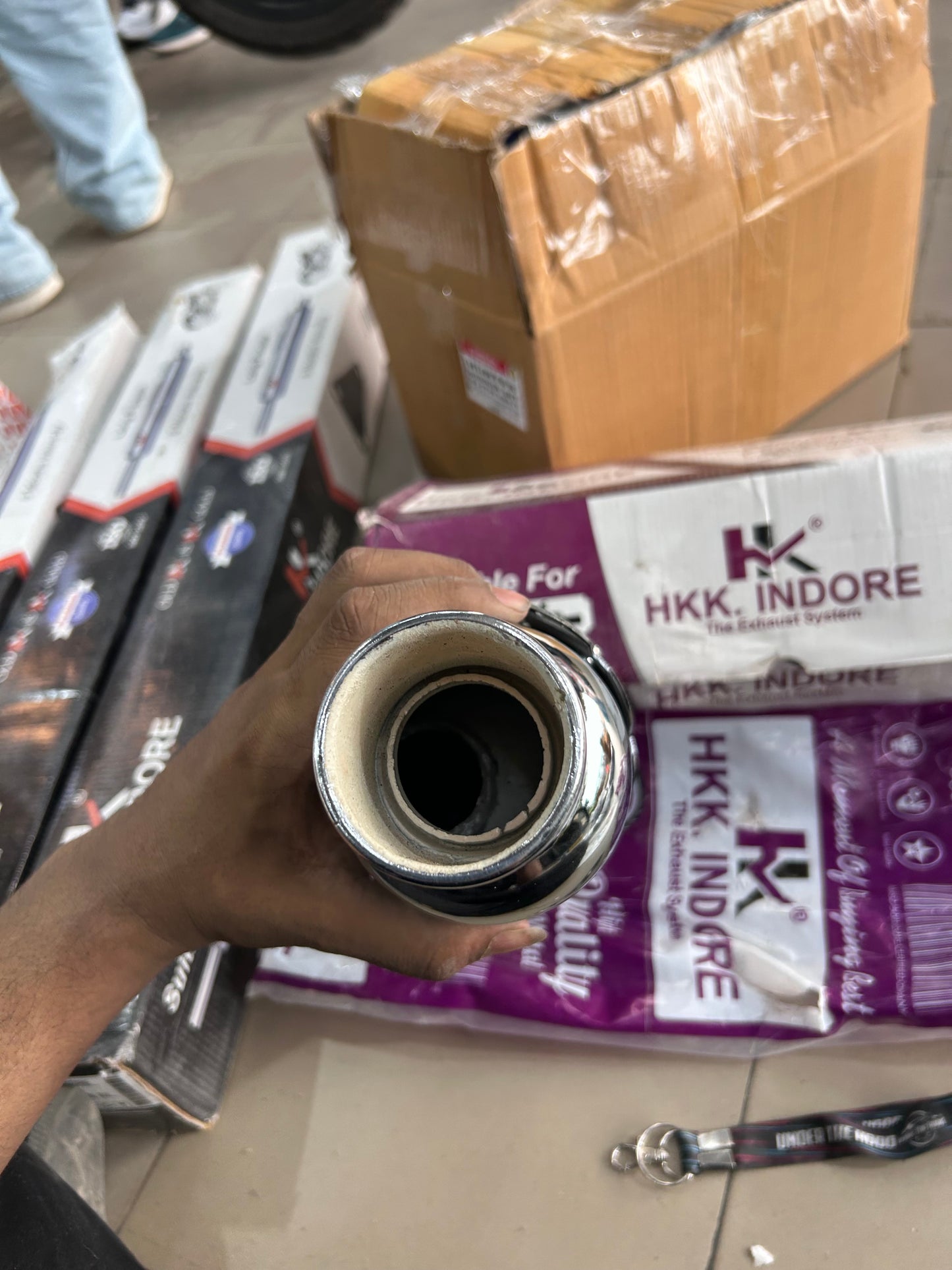 HKK Indore Chrome Silencer with Hunter 350 Heat Shield for Royal Enfield Hunter 350