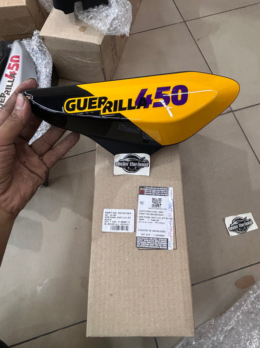 Royal Enfield RAV02104 – Side Panel Assy, LH, Ribbon Yellow for Guerrilla 450 (BS6) – Genuine OEM