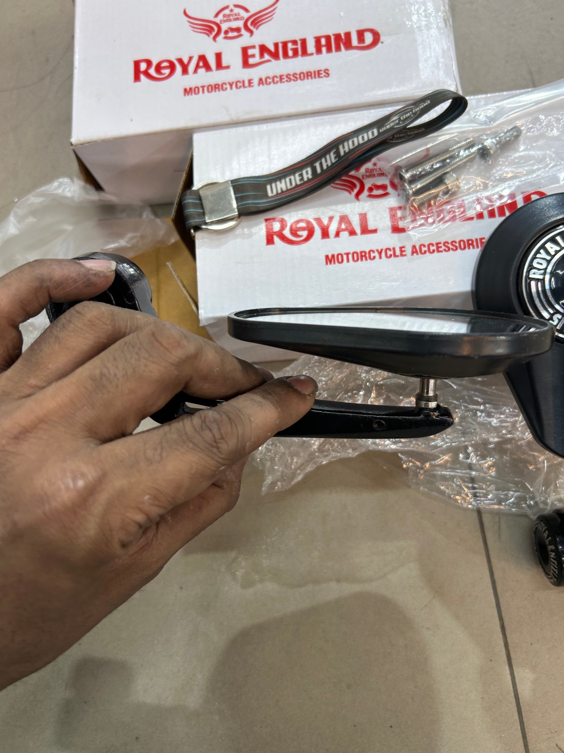 Royal Enfield Touring Style Mirrors (GMA Style Replica) – Triangular Black Mirror Pair for Classic, Bullet, Meteor, Hunter, Himalayan, Interceptor & GT 650
