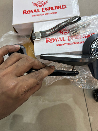 Royal Enfield Touring Style Mirrors (GMA Style Replica) – Triangular Black Mirror Pair for Classic, Bullet, Meteor, Hunter, Himalayan, Interceptor & GT 650