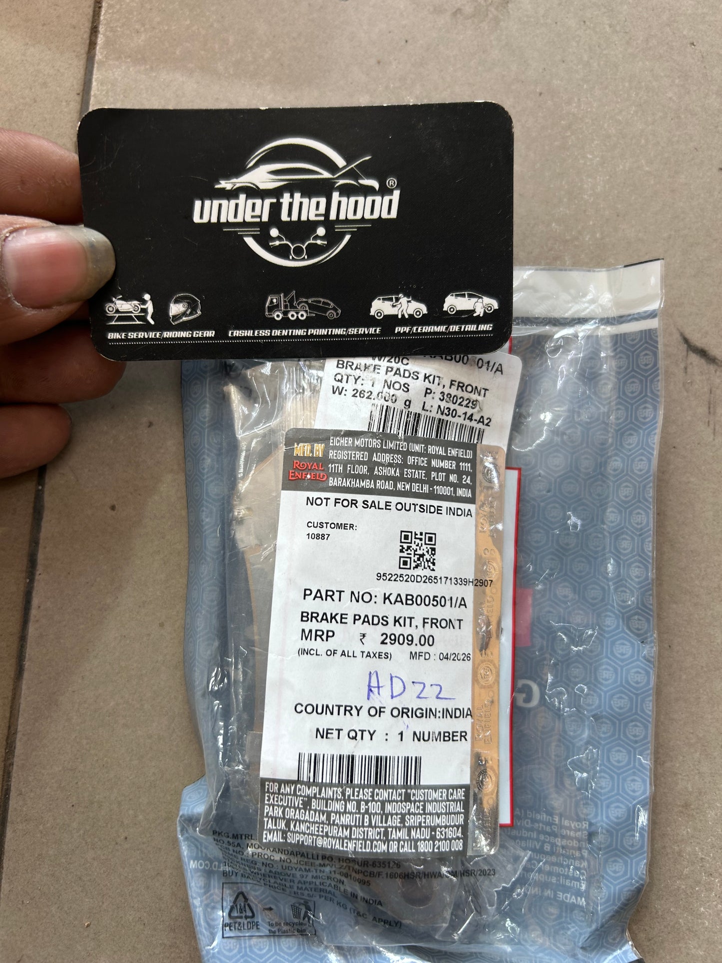 Royal Enfield Front Brake Pads Kit for Super Meteor 650, Shotgun 650 & Classic 650 – KAB00501/A