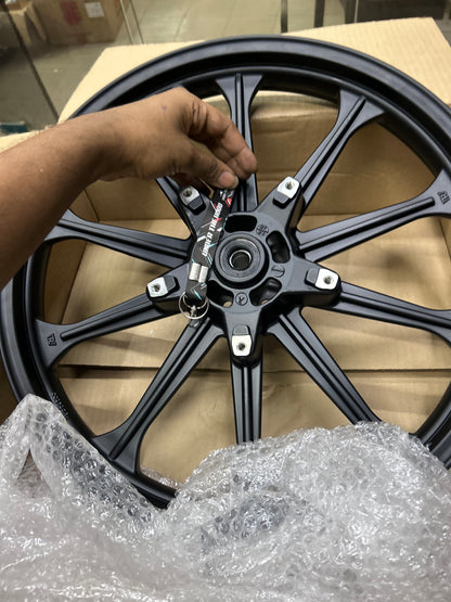 Royal Enfield Alloy Wheel Set (Front RAJ00447/A + Rear RAT00463/A) – OEM Black Alloy Wheels with Bearings & Valve for Classic 350 Reborn & New Bullet 350 (Spoke to Alloy Upgrade)