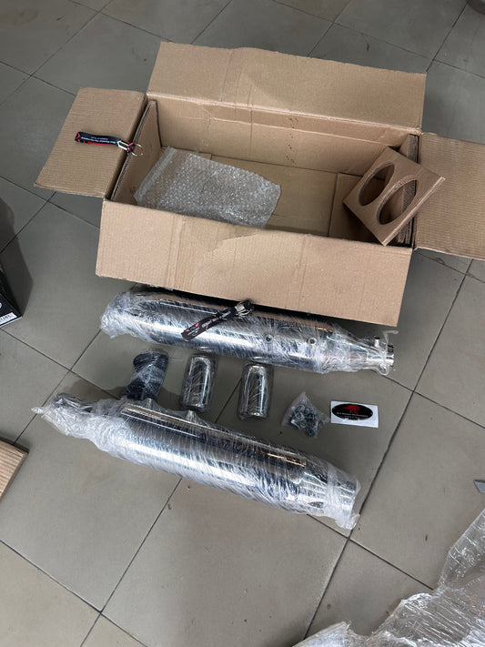 Red Rooster Astral Pro Polish Exhaust for Royal Enfield Super Meteor 650 – SS304, DB Killer, Performance Slip-Ons