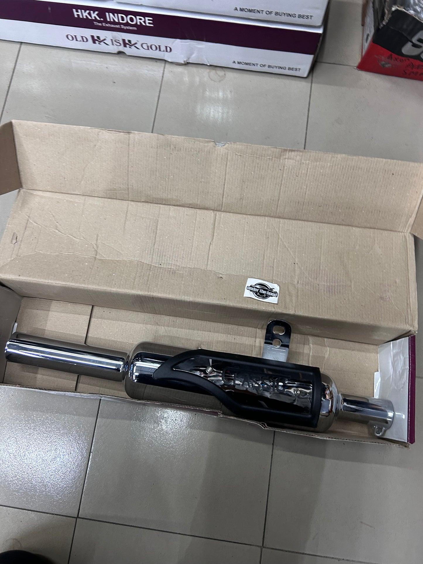 HK Indori Silencer With Heat Plate (Big Mouth, 3-Baffle) – Black/Chrome Options | For Royal Enfield Classic 350 Reborn (J-Series) & New Bullet 350 2023+ (Battalion Black)