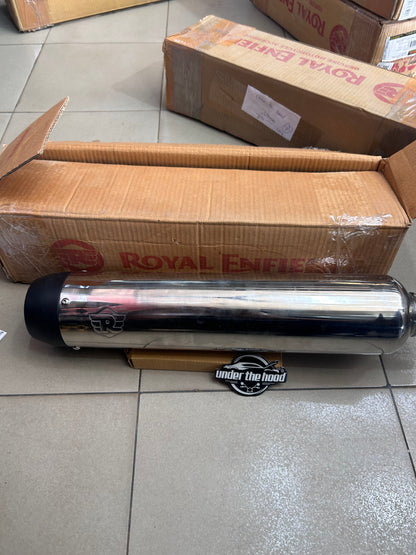 Royal Enfield 1990719 Silver & Black Tapered Silencer-IN — OEM Exhaust for Classic UCE
