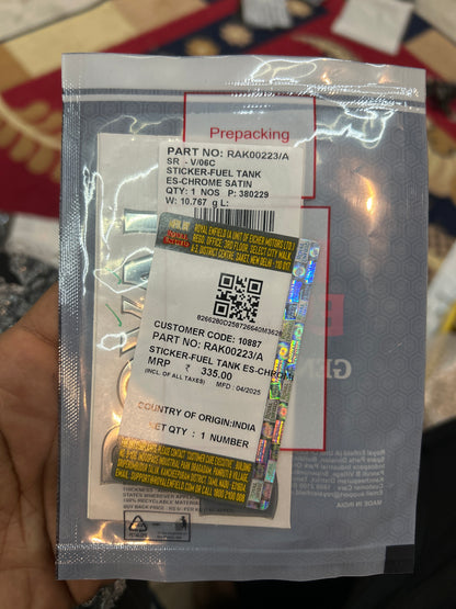 Royal Enfield Fuel Tank Sticker – RAK00223/A | Chrome Satin Finish | Genuine Spare Part