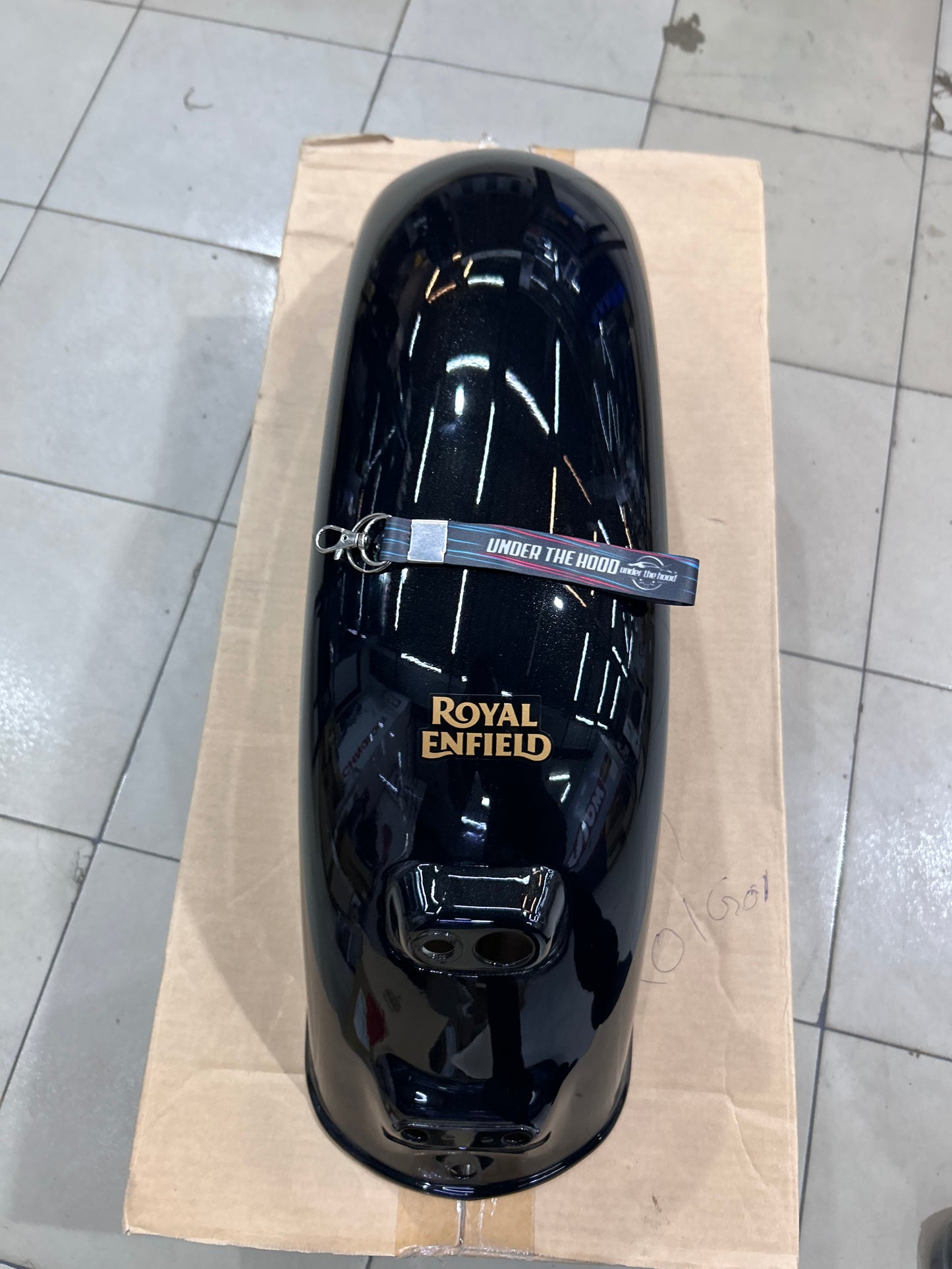 Royal Enfield RAQ00952/A Rear Mudguard with Sticker – Metallic Gloss Black – Bullet 350 Standard Black (J-Series BS6) – Genuine OEM