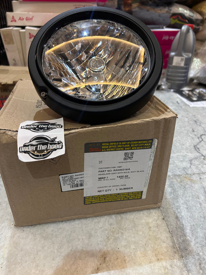 Royal Enfield Headlamp Assembly with Bulb – Matte Black – Classic 350 Reborn (J-Series, BS6) – Part No. RAN00314/A