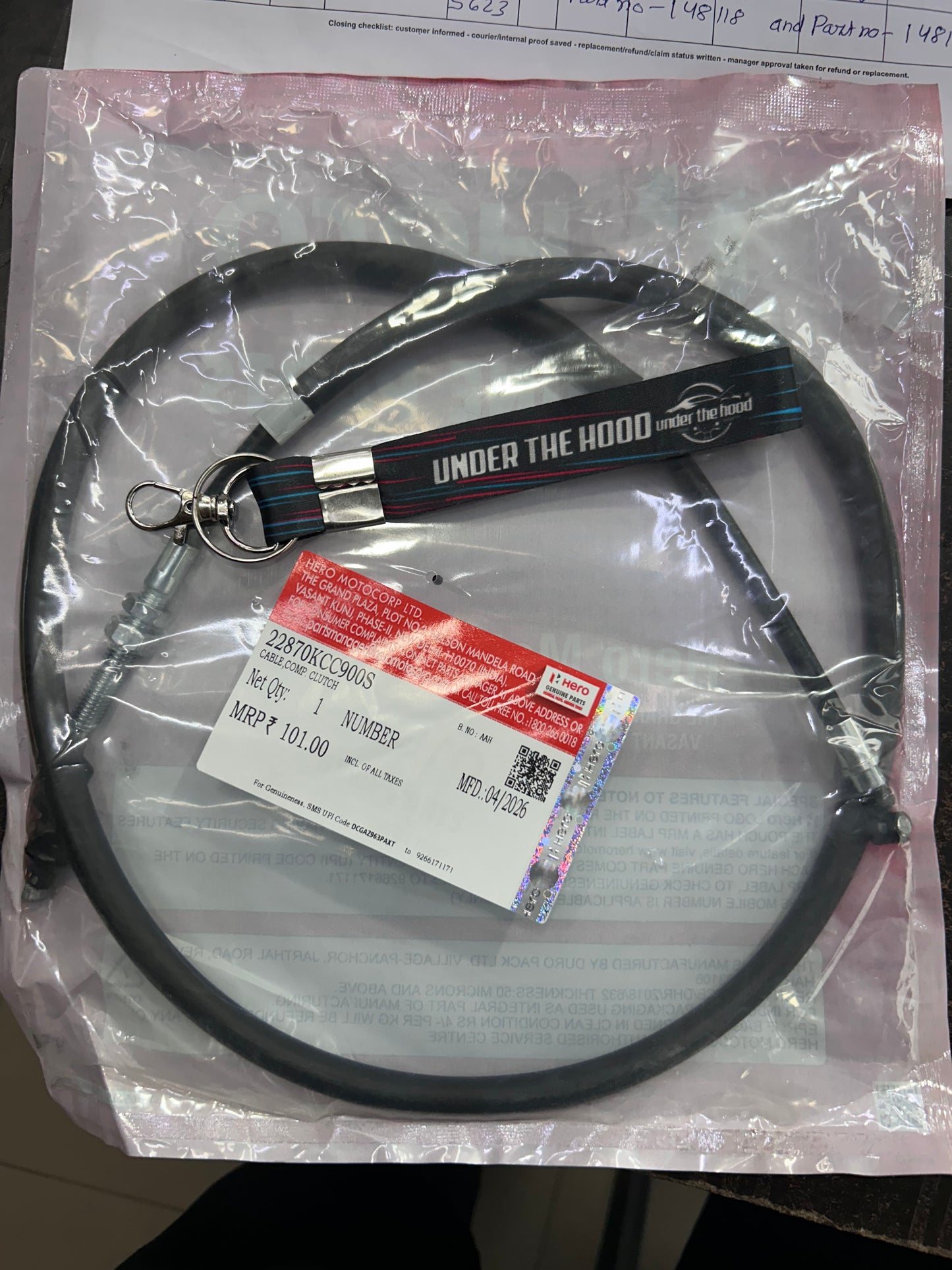 Hero Genuine Clutch Cable / Clutch Wire for Splendor NXG, Splendor Plus, HF Deluxe- 22870KCC900S