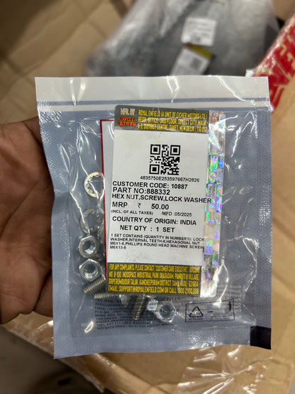Royal Enfield 888332 hex nut screw lock washer kit for UCE front mudguard