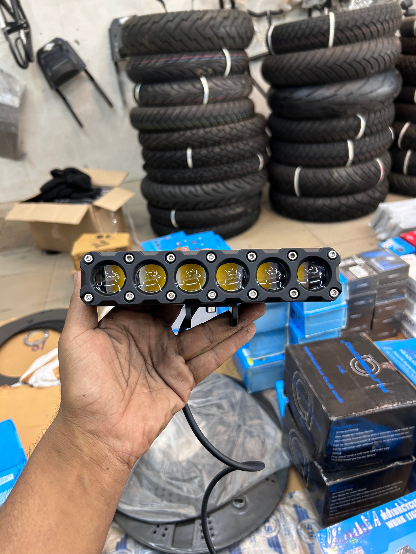 HJG 6 Eyes Future Eyes LED Fog Light – White Yellow Flashing Modes with Wiring Kit for Cars & Bikes

