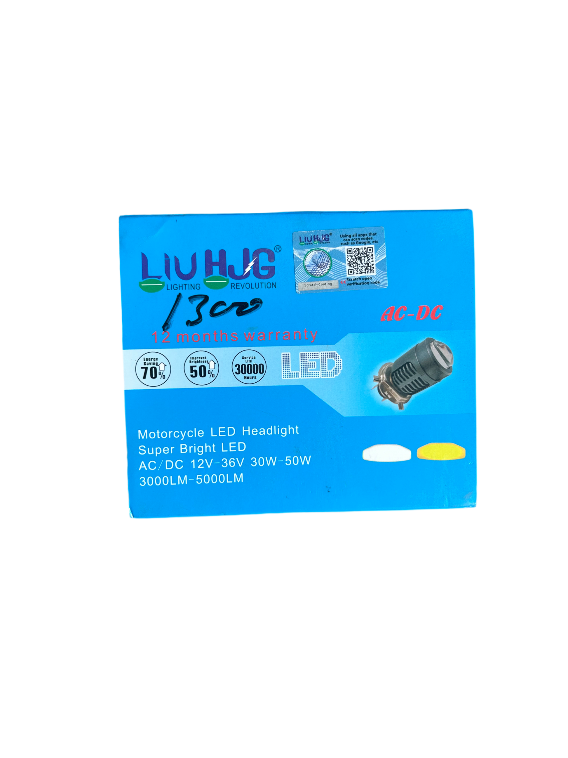 HJG LIU Dual Beam LED Headlight Bulb – White Yellow – H4 Fitting for Bikes & Scooters

