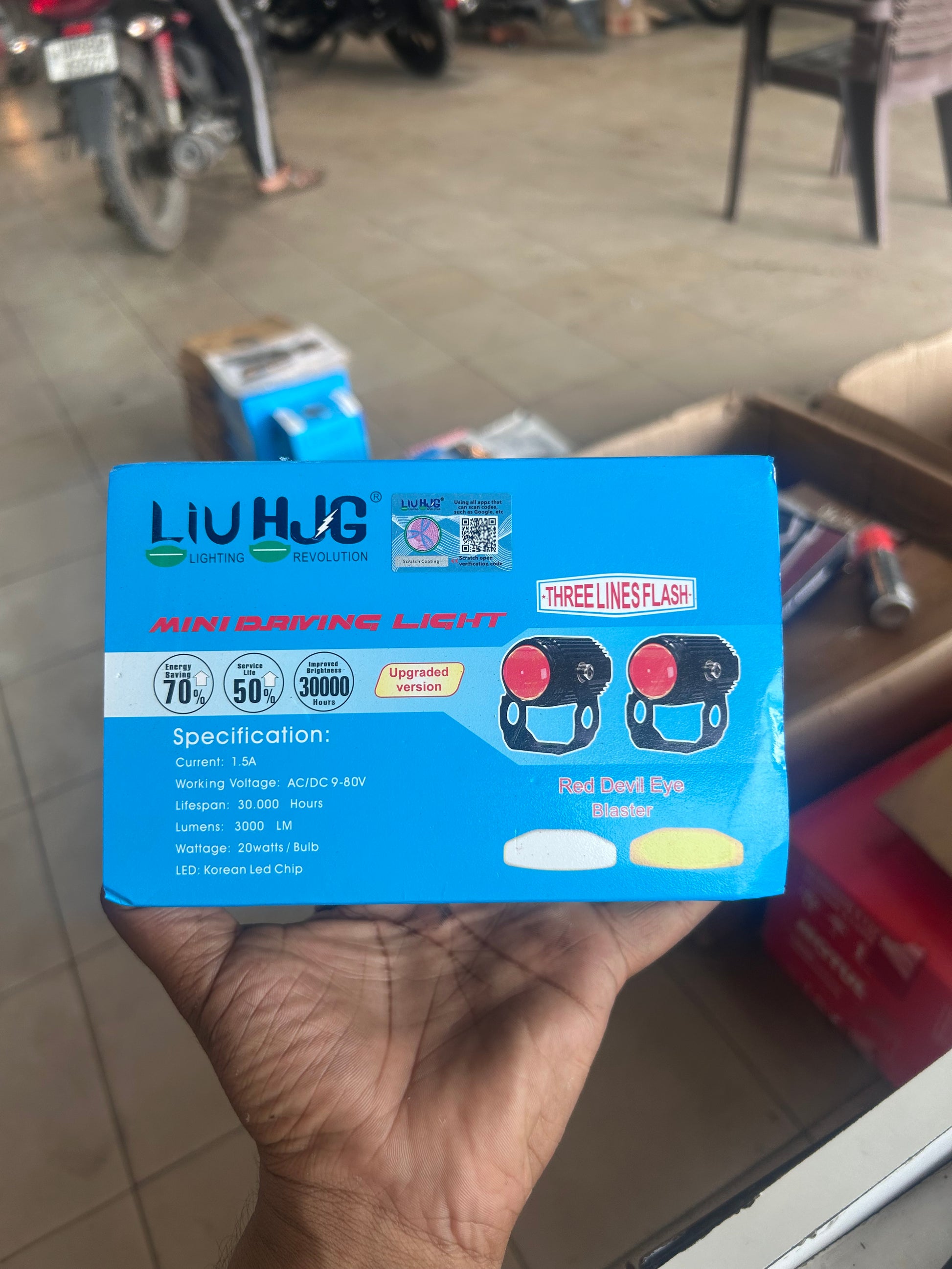 HJG Mini Drive Fog Light with Red Devil DRL for Bikes Cars Royal Enfield