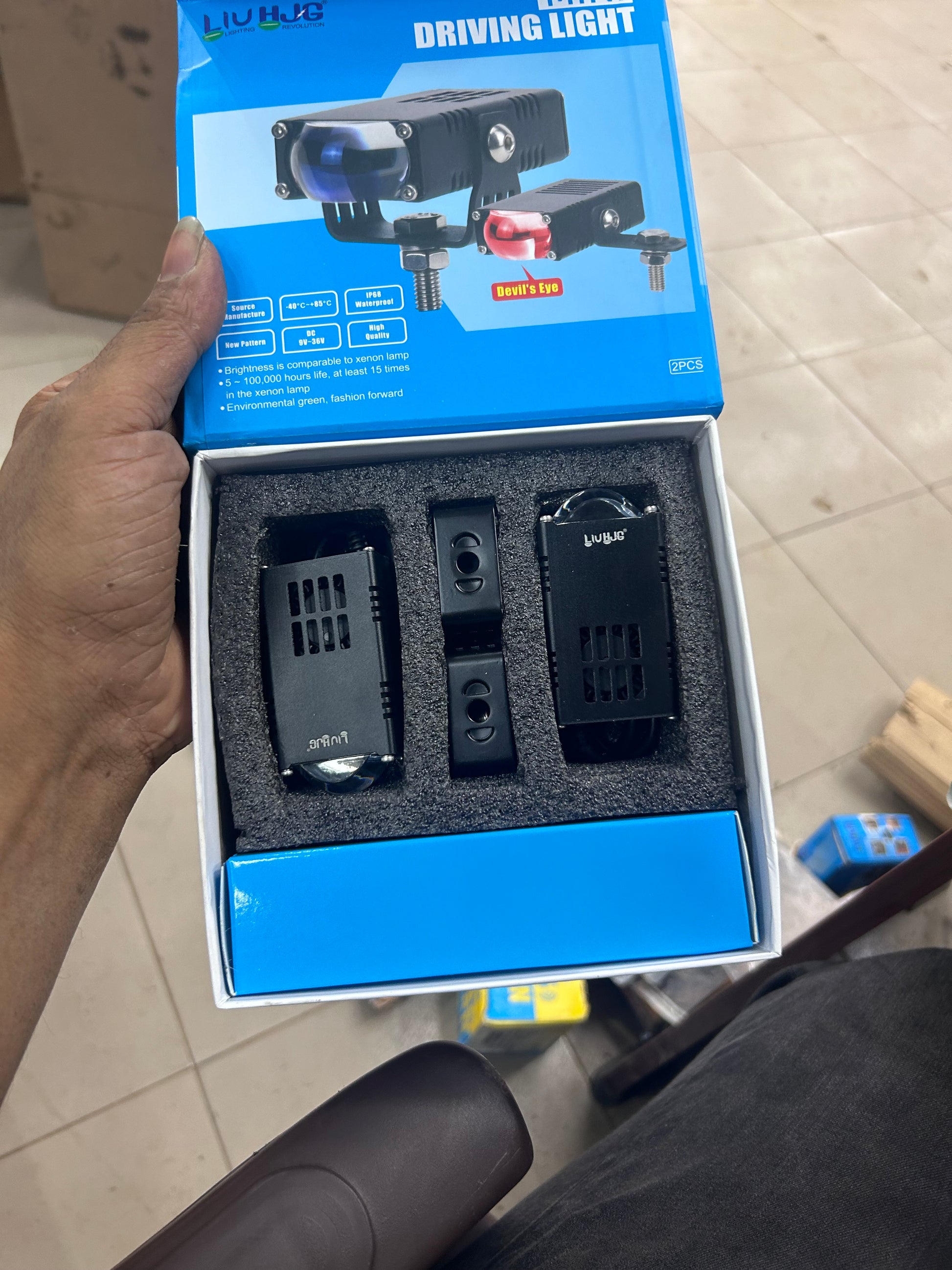 HJG Waymaker Fog Light with Red Devil Eye – White Yellow LED Pair for Cars & Motorcycles

