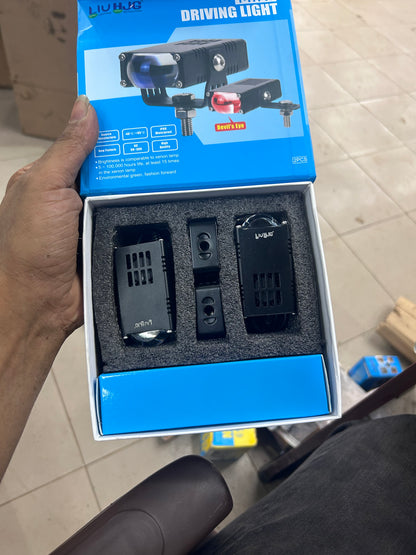 HJG Waymaker Fog Light with Red Devil Eye – White Yellow LED Pair for Cars & Motorcycles

