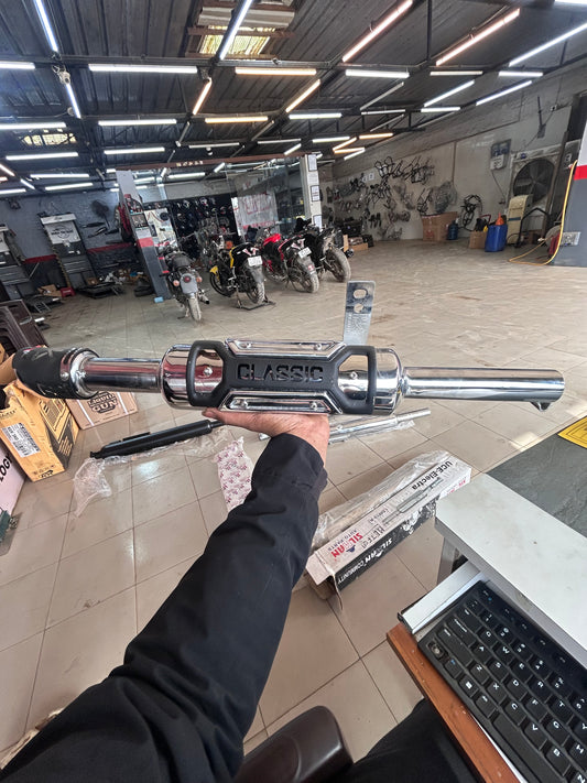 HK Indori Silencer with Plate Chrome – Royal Enfield UCE Classic 350/500