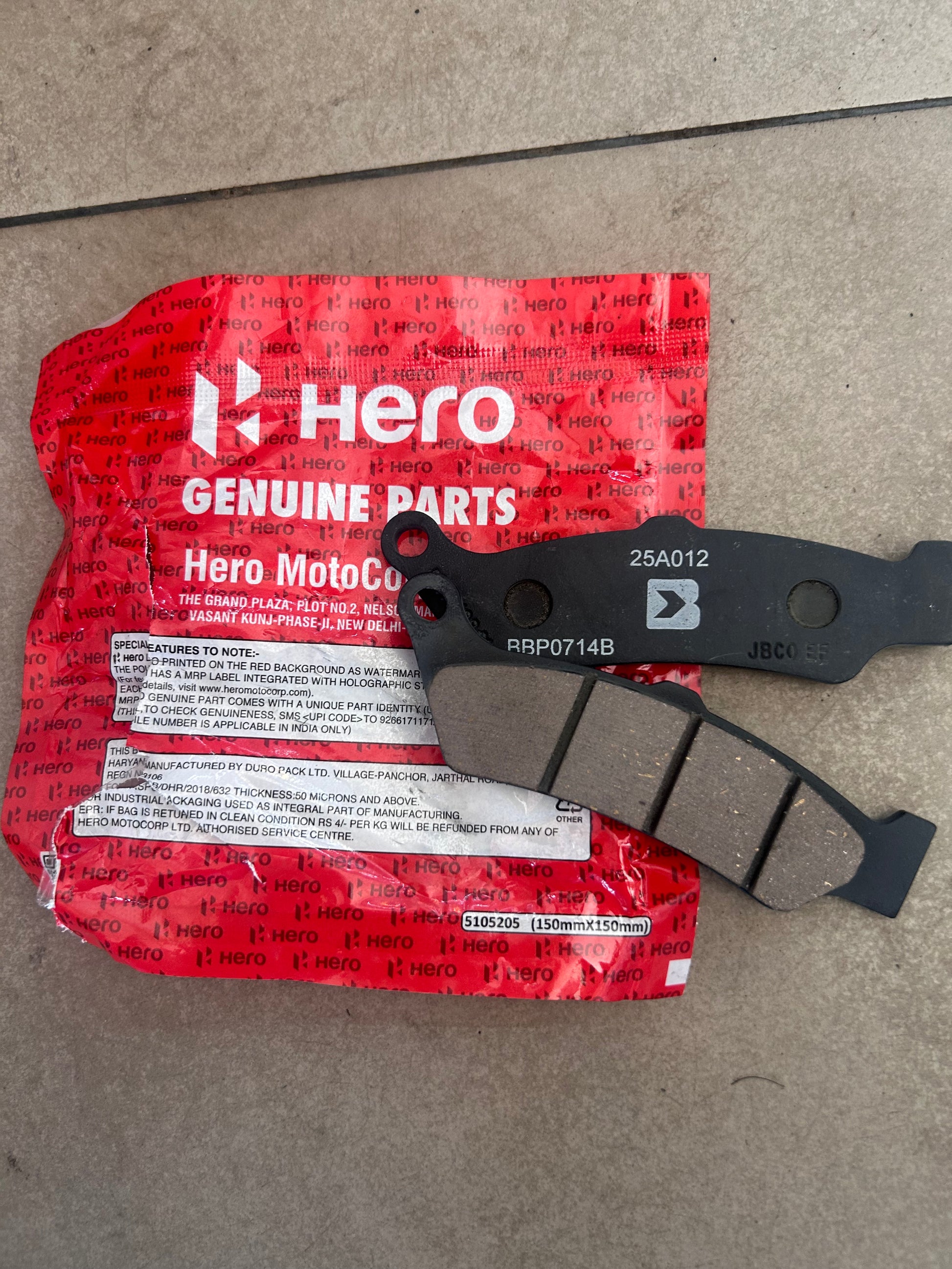 Hero 06455AANE00S Front Brake Pad Kit – Xtreme 125, Glamour, Splendor, Passion