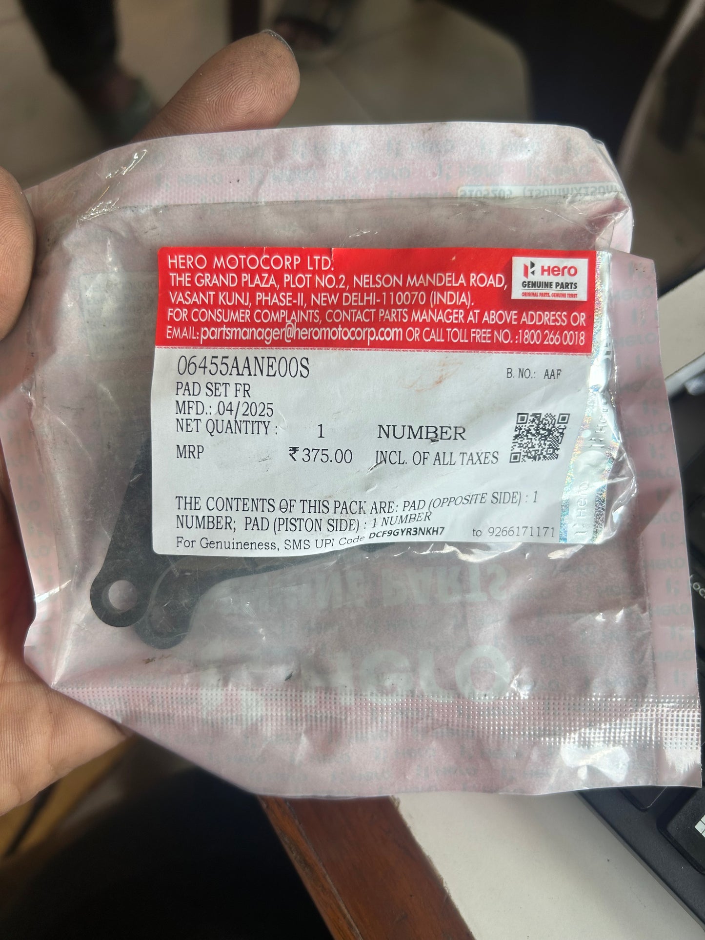 Hero 06455AANE00S Genuine Front Brake Pad Kit for Xtreme 125, Glamour, Super Splendor, Passion XPRO – OEM