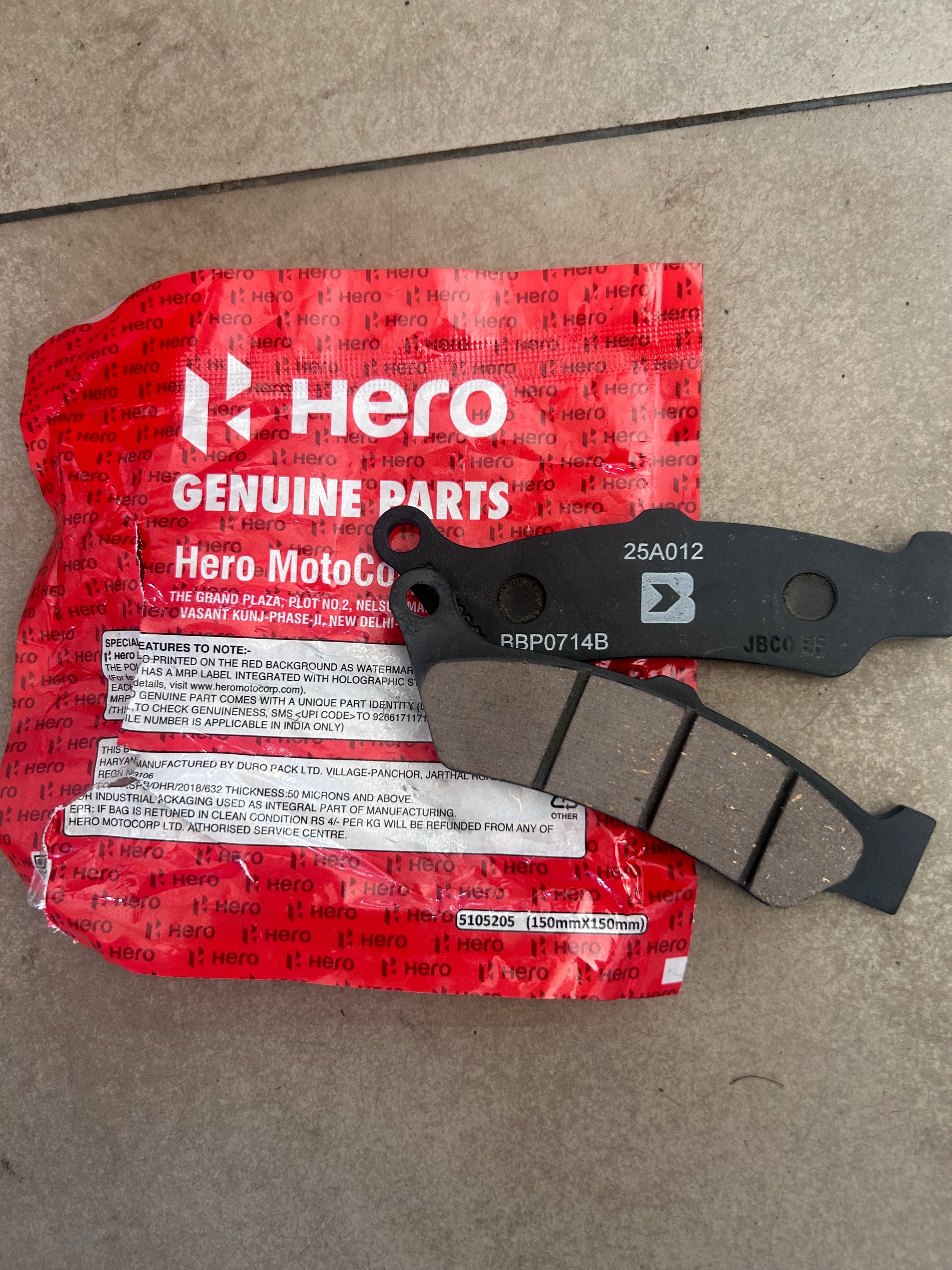 Hero 06455AANE00S Genuine Front Brake Pad Kit for Xtreme 125, Glamour, Super Splendor, Passion XPRO – OEM