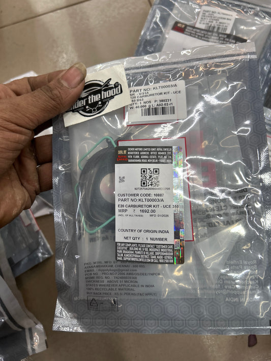 Buy KLT00003/A E20 carburetor kit for Royal Enfield UCE 350 BS3 carb models. Helps fix hard starting/rough idle on ethanol fuel.