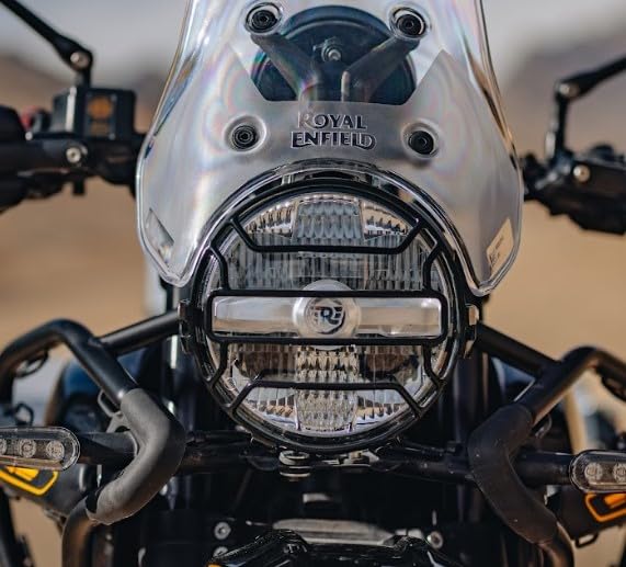 KXA00444 steel headlight guard fitted on Himalayan 450 LED headlight