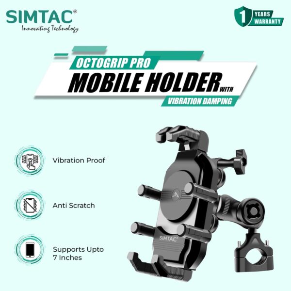 Simtac OctoGrip Pro Mobile Holder with Vibration Damper – Bike Phone Mount