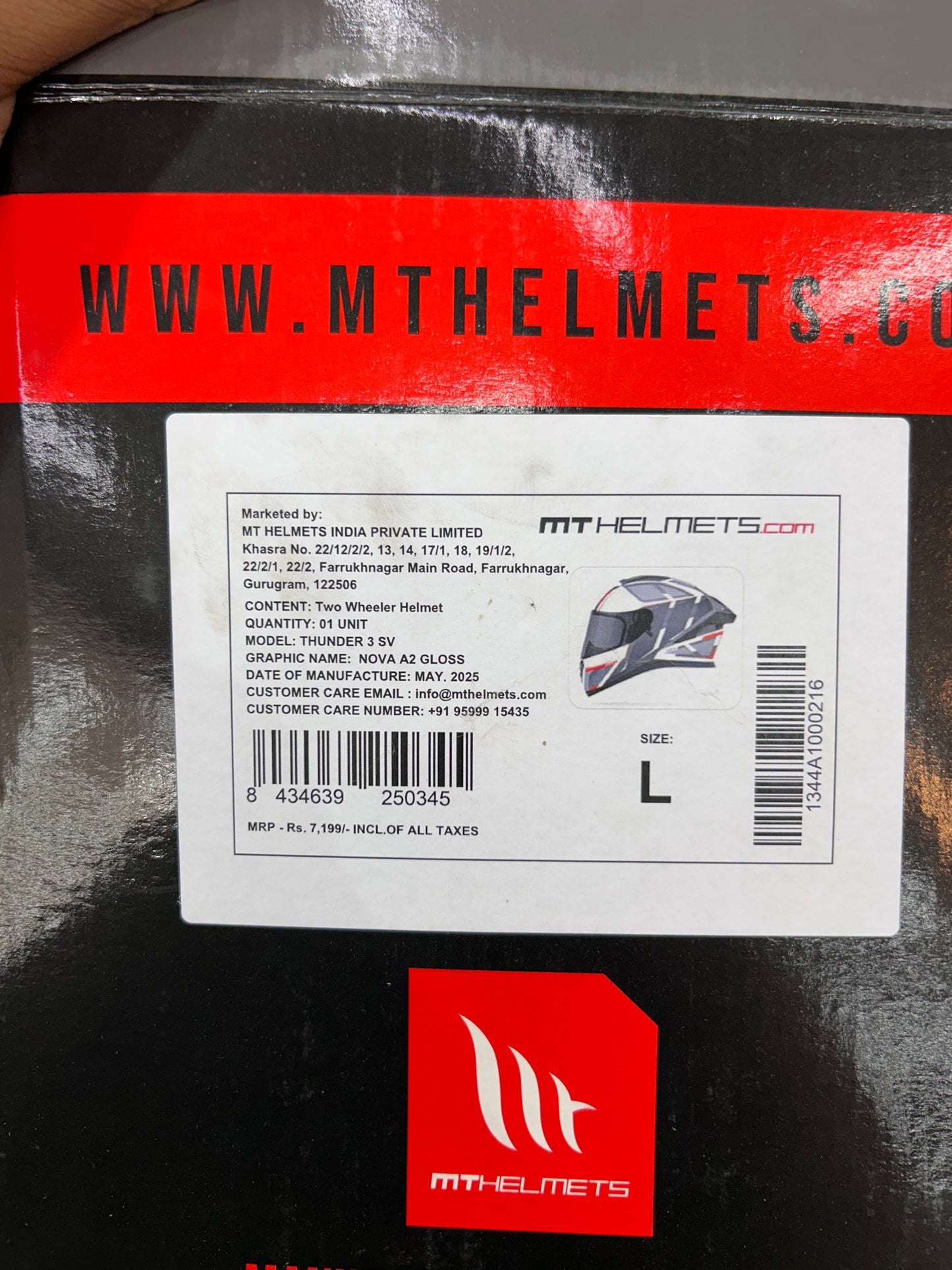 MT Thunder 3 SV Nova A2 Motorcycle Helmet – All Sizes (M, L, XL)