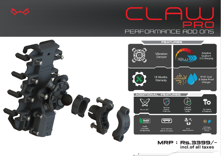 Maddog Claw Pro mobile holder with 18W fast charger and vibration damper