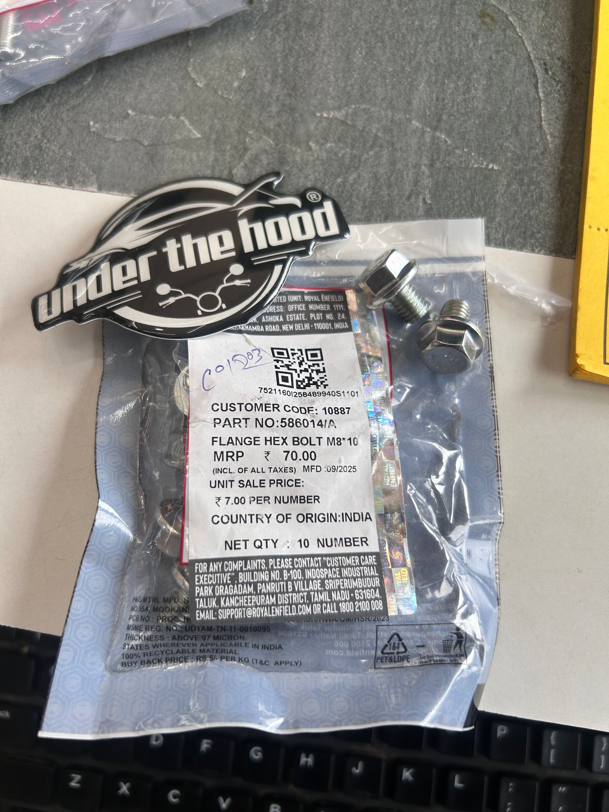 Royal Enfield 586014/A OEM flange hex bolt M8×10