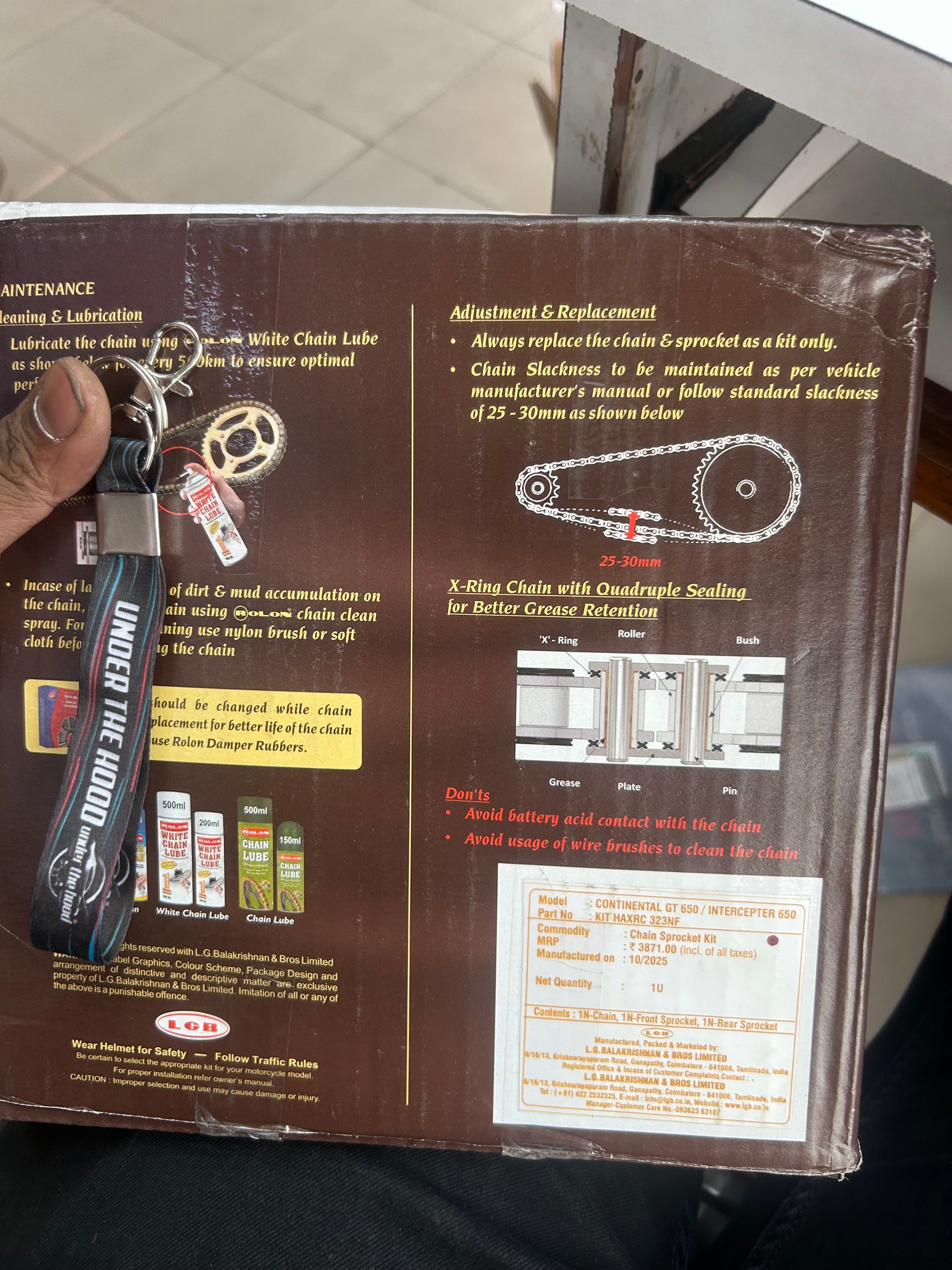 Royal Enfield 650 Twins Rolon X-ring brass chain kit 15T 38T 100 links