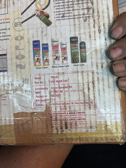 Rolon HNXR 243 chain sprocket kit for Mahindra Mojo – 13T/45T, 110L sealed chain