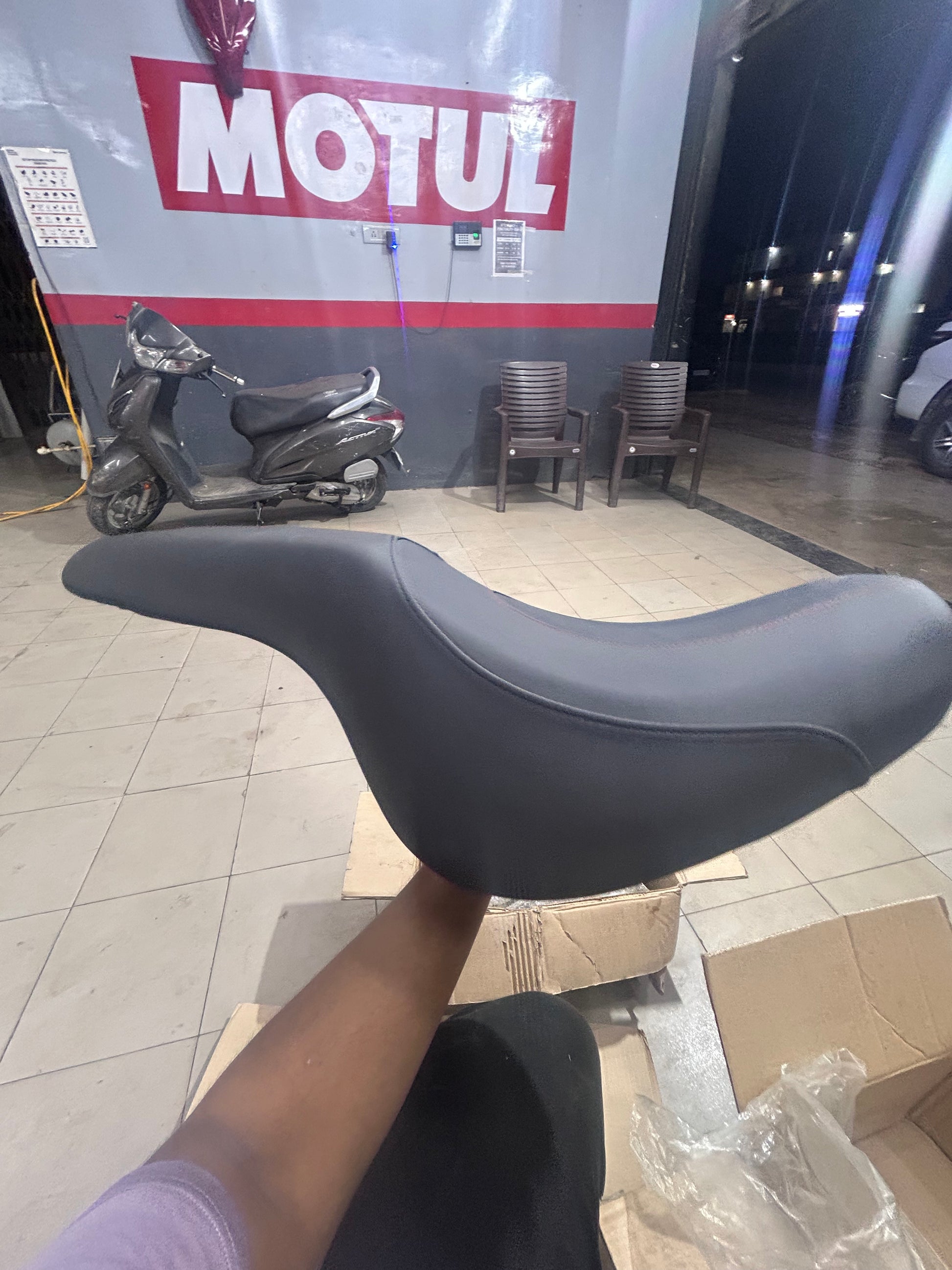 Royal Enfield Thunderbird X Seat Assembly 1120124/D with Red Stitching - Front View