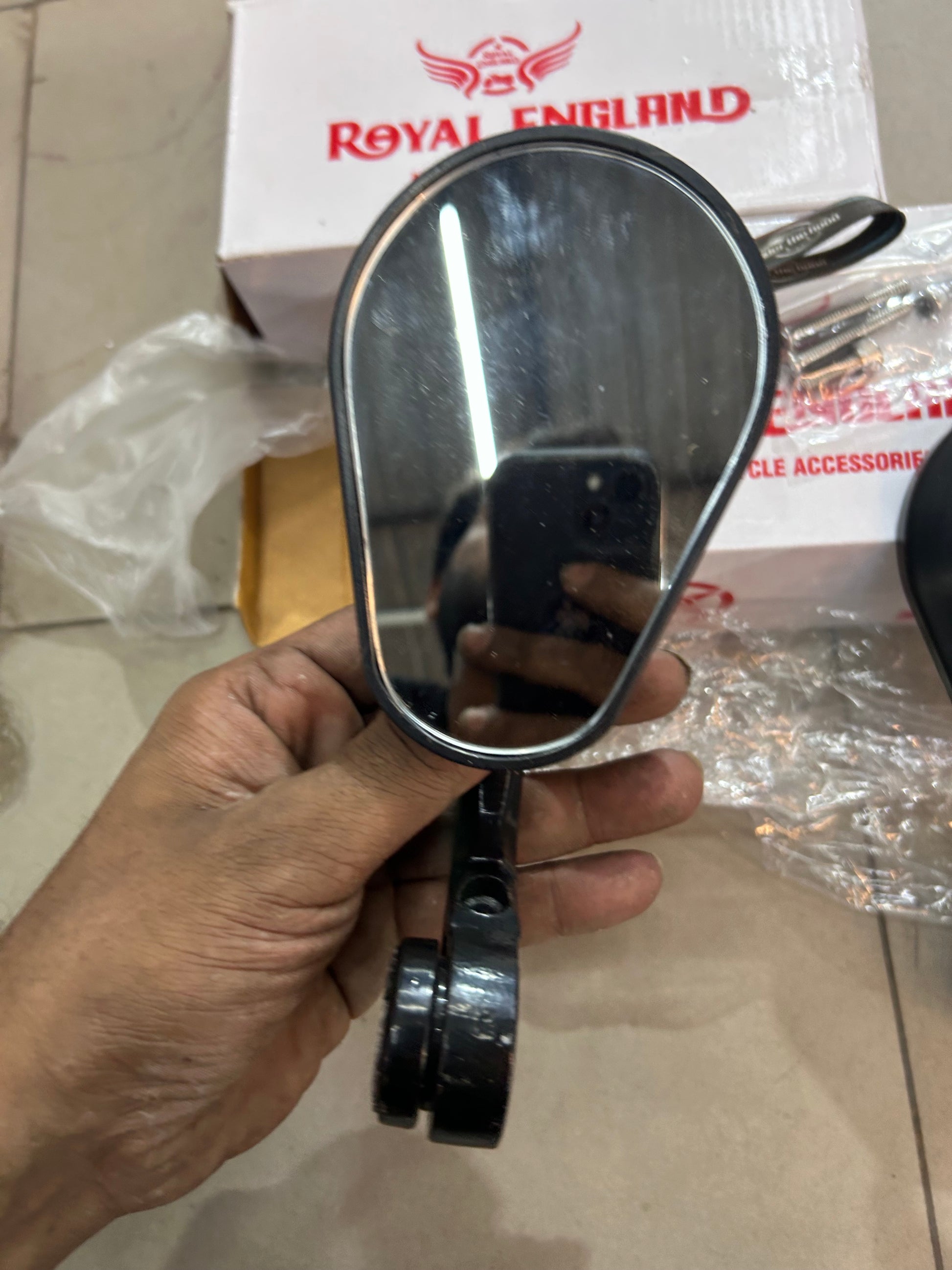 Royal Enfield Touring Style Mirrors (GMA Style Replica) – Triangular Black Mirror Pair for Classic, Bullet, Meteor, Hunter, Himalayan, Interceptor & GT 650